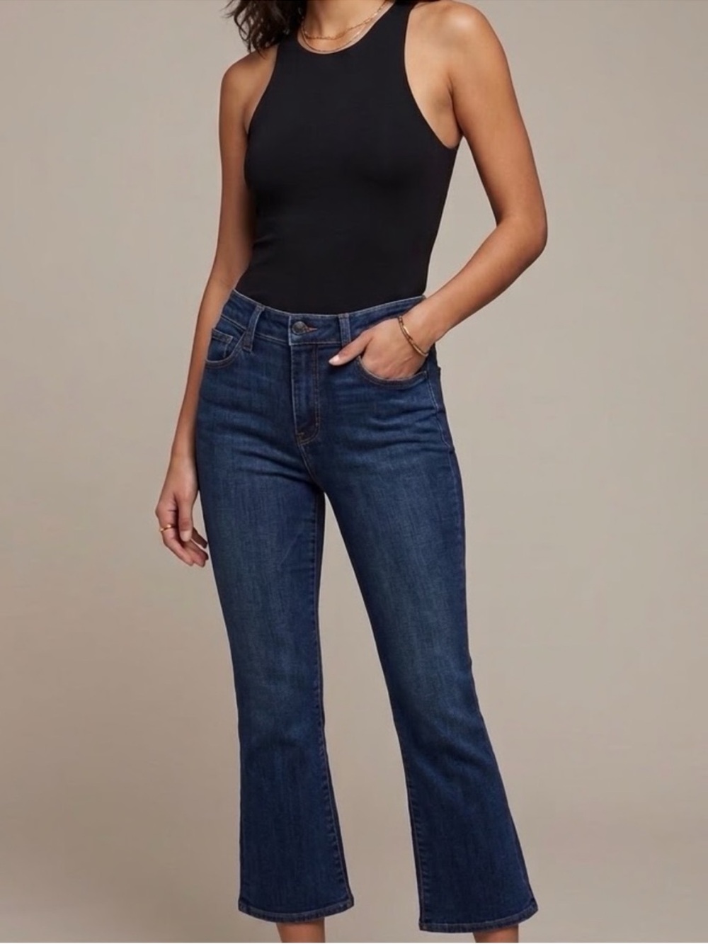 L’Agence Serena High Rise Cropped Baby Flare Dark Blue Bootcut Jeans size 24